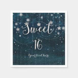 Blaue & silberne sternenklar himmlische Sweet 16-P Serviette