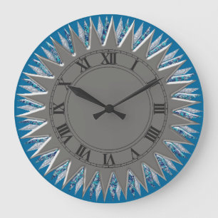 Blaue silberne Sun-Wanduhr Große Wanduhr