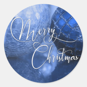 Blaue, silberne und weiße Frohe Weihnachtsgrüße Runder Aufkleber