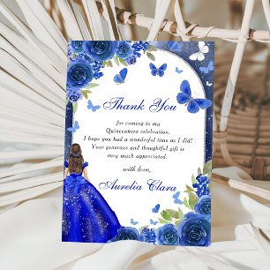 Blaue Silberrose Quinceanera Dankeskarte Einladung