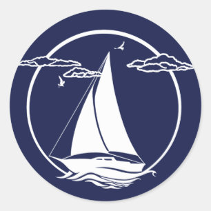 Blaue Silhouette-Anker/Segelboot Runder Aufkleber