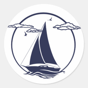 Blaue Silhouette-Anker/Segelboot Runder Aufkleber