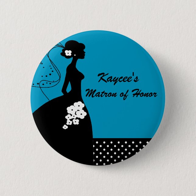 Blaue Silhouette-Braut-Matrone des Ehrenknopfes Button (Vorderseite)