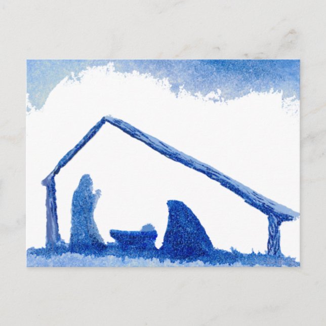 Blaue Silhouette Krippe Postkarte (Vorderseite)