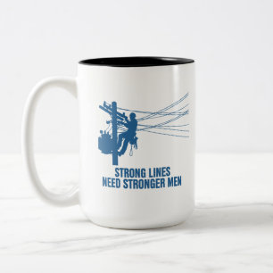 Blaue Silhouette Lineman Stolz Zweifarbige Tasse