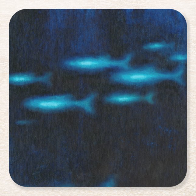 Blaue Silhouetten Rechteckiger Pappuntersetzer (Vorderseite)