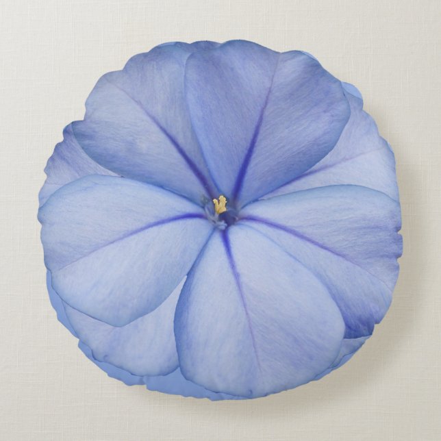 Blaue Singrün-Blumen-rundes Kissen (Vorderseite)