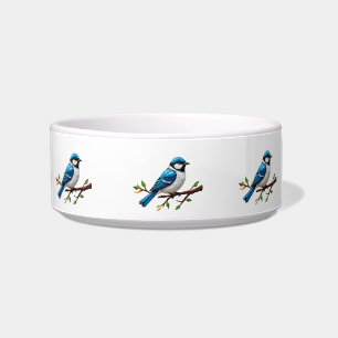 Blaue Singvogel-Illustration auf einem Ast Napf