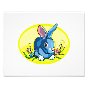 blaue sitzende Kaninchen-Blumen gelbes oval.png Fotodruck