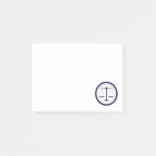 Blaue Skala der Silhouette der Justiz Post-it Klebezettel