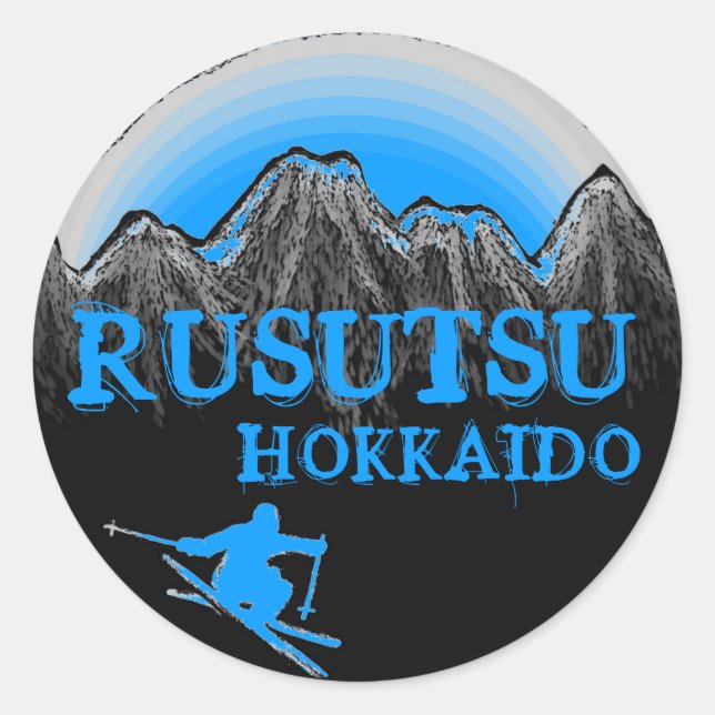 Blaue Skiaufkleber Rusutsu Hokkaido-Japans Runder Aufkleber (Vorderseite)