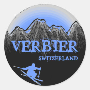 Blaue Skilangaufkleber der Verbier Schweiz Runder Aufkleber