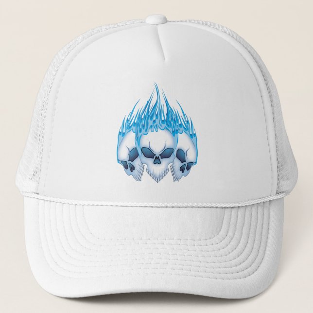 Blaue Skulls flammen Truckerkappe (Vorderseite)