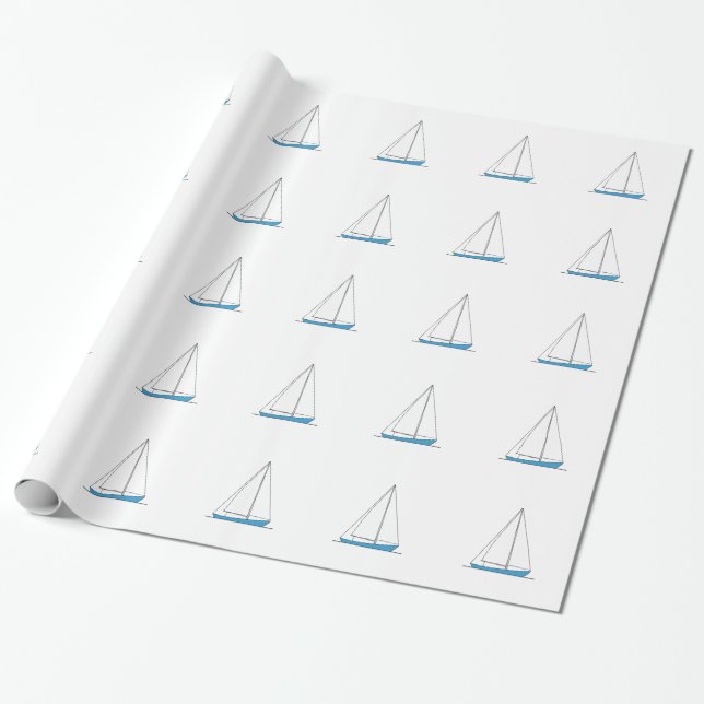 Blaue Sloop Segelboote Geschenkpapier (Ungerollt)