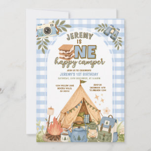 Blaue S'mores-Camping-Jungen-Camper-Party-Einladun Einladung