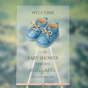 Blaue Sneaker Minimalistische Babyparty-Willkommen Acrylschild
