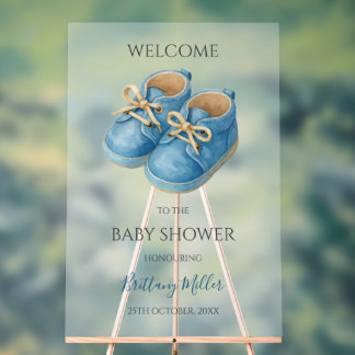 Blaue Sneaker Minimalistische Babyparty-Willkommen Acrylschild