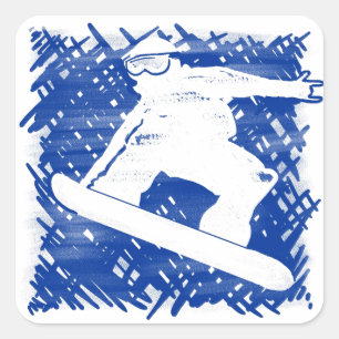 Blaue Snowboarder Kreuzschlupfkunst Quadratischer Aufkleber