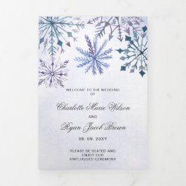 Blaue Snowflake Winterhochzeit Dreifach-gefaltete Programmkarte