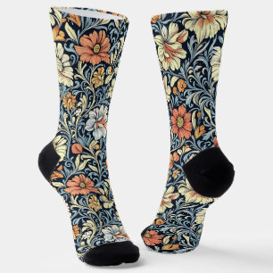 Blaue Socken im Vintage-Stil mit botanischem Muste