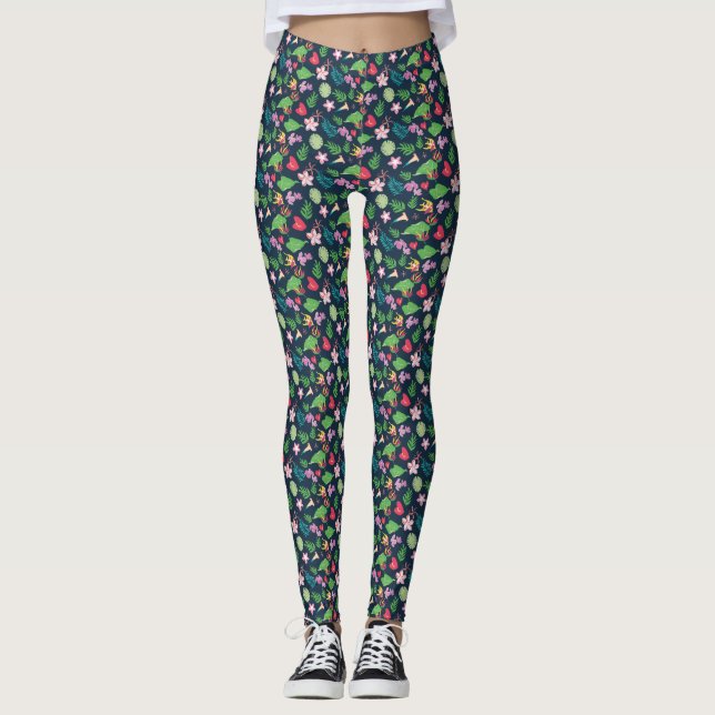 Blaue Sommer-tropische botanische Blume Leggings (Vorderseite)
