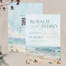 Blaue Sommerstrand-Wasserfarbe-QR-Code-Hochzeit