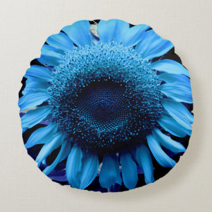 Blaue Sonnenblume, blaue Blume, blaue Blume Rundes Kissen