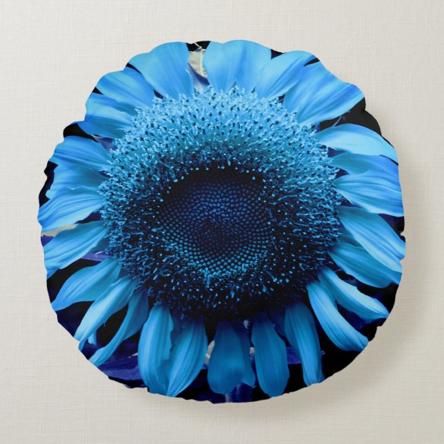 Blaue Sonnenblume, blaue Blume, blaue Blume Rundes Kissen (Vorderseite)