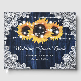 Blaue Sonnenblume Rustikale Hochzeit aus Holz Gästebuch