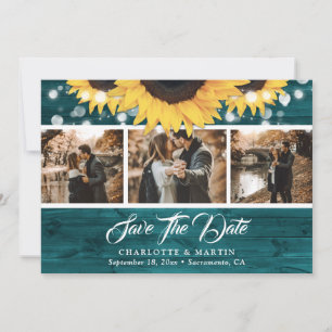 Blaue Sonnenblume Rustikale Holz Hochzeit 3 Foto Save The Date
