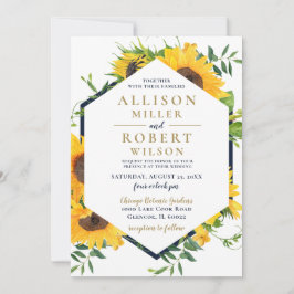 Blaue Sonnenblume Wasserfarbe Hochzeit rustikal Einladung