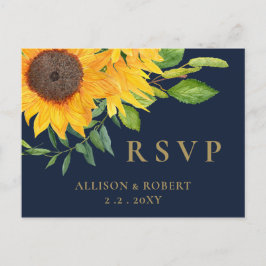 Blaue Sonnenblume Wasserfarbe Hochzeit rustikal Einladungspostkarte