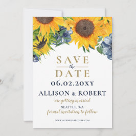 Blaue Sonnenblume Wasserfarbe Hochzeit rustikal Save The Date