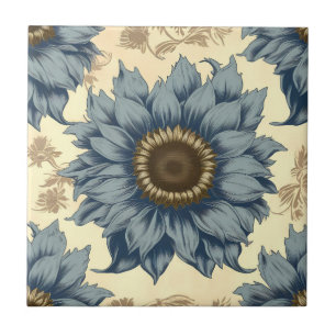 Blaue Sonnenblumen auf beigem Hintergrund Fliese