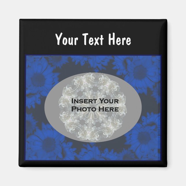 Blaue Sonnenblumen Design Blumenmuster Foto Magnet (Vorne)