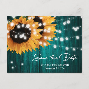 Blaue Sonnenblumen-Hochzeit-Save-The-Date-Postkart Ankündigungspostkarte