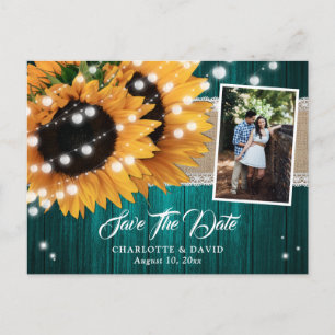 Blaue Sonnenblumen Save The Date Foto Postkarten