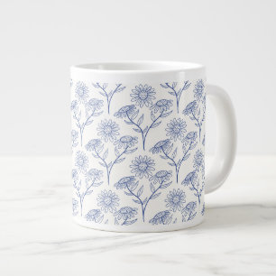 Blaue Sonnenblumen-Umrisszeichnung in Tinte Jumbo-Tasse