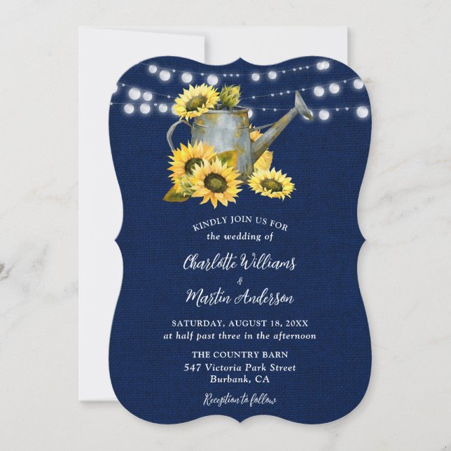 Blaue Sonnenblumen-Wasserpfeife kann Hochzeit begr Einladung (Vorderseite)