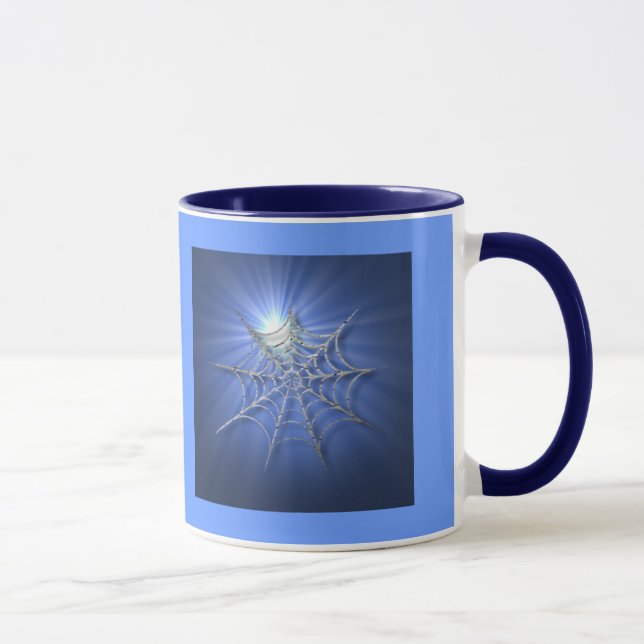 Blaue Sonnendurchbruch-Spinnen-Netz-Tasse Tasse (Rechts)
