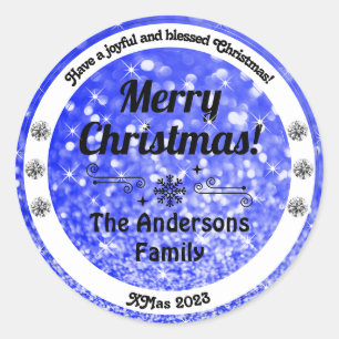 Blaue Sparkle Glitzer Weihnachtsmarken Runder Aufkleber