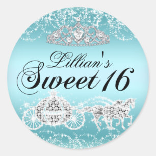 Blaue Sparkle-Prinzessin-Themen-Süß-16-Aufkleber Runder Aufkleber