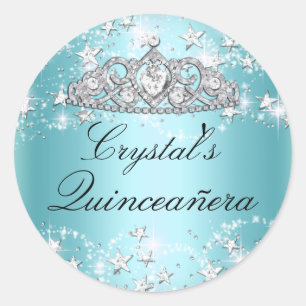 Blaue Sparkle Tiara & Sterne Quinceanera Aufkleber