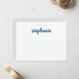 Blaue spielerische Schrift personalisierte Flach Mitteilungskarte