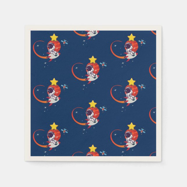 Blaue spielerische Weltraumammerparty Serviette (Vorderseite)