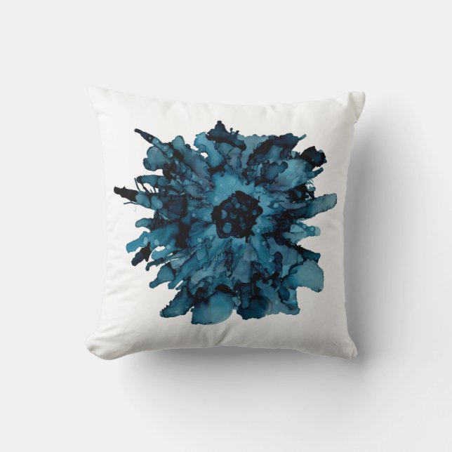 Blaue Spinne Mum Bläserwurfkissen handbemalt Kissen (Vorderseite)