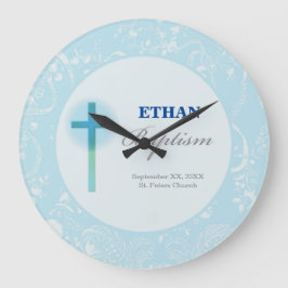 Blaue Spitze-Jungen-Taufe Große Wanduhr