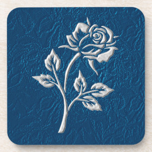 Blaue Spitze mit silberer Rose Getränkeuntersetzer