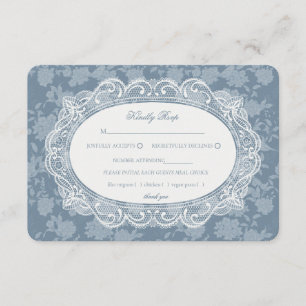 Blaue Spitzen-Doily Hochzeit RSVP im Vintage-Blume Begleitkarte