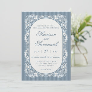 Blaue Spitzenuntersetzer Vintage-Blumenprobe-Dinne Einladung